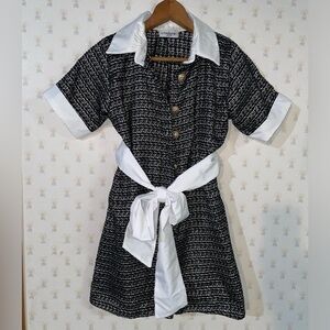 All From Fern Handmade Black Tweed Gold Button White‎ Tie Romper